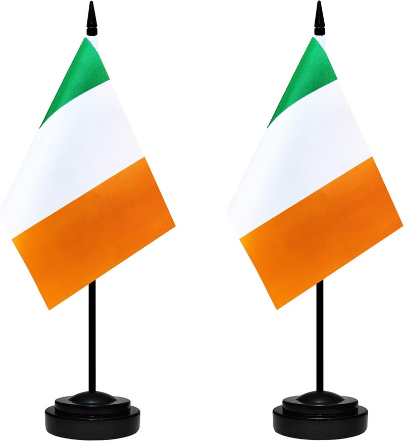 BCLin Ireland Desk Flag Set, 2 Pack Irish Table Office Flags, Small Mini Desktop Flag With 12" Solid Black Pole, Black Base, Miniature Desktop Flag - Image 1